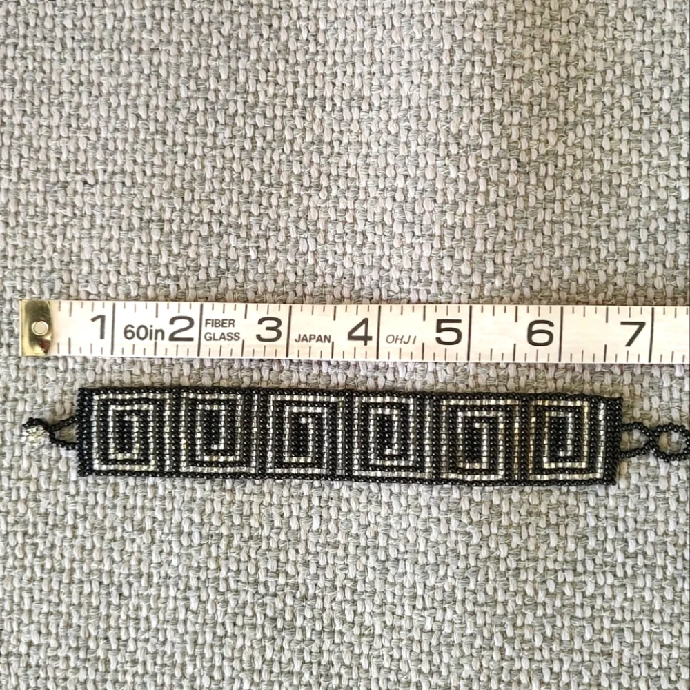 Beaded Geometric Boho Maze Black Cream Bracelet